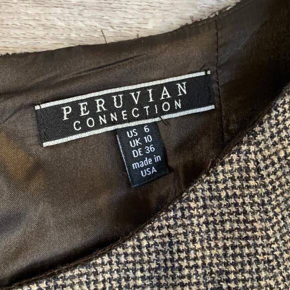 Peruvian Connection Wool Blend Houndstooth Dress Leather Waist Trim US 6 - Picture 7 of 7